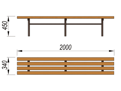 Двухметровая лавочка без спинки 2 м МАФ 1602 в Ростове-на-Дону